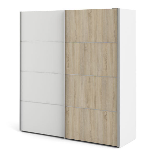 Venice Wardrobe Collection Sliding Wardrobe 180cm in White with White and Oak doors with 2 Shelves