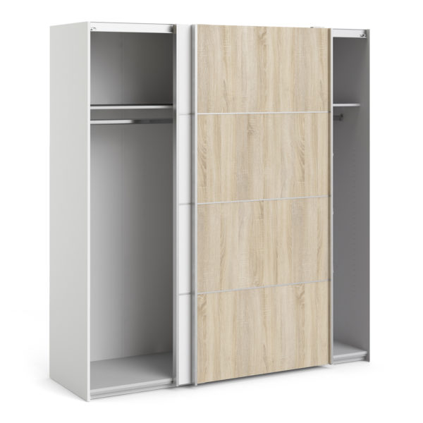 Venice Wardrobe Collection Sliding Wardrobe 180cm in White with White and Oak doors with 2 Shelves