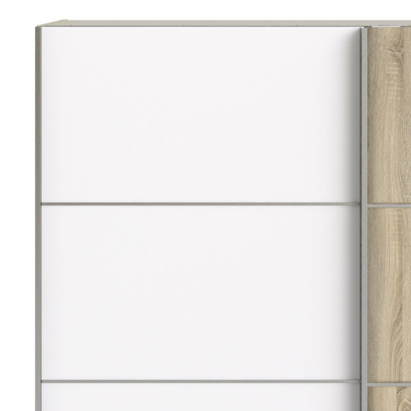 Venice Wardrobe Collection Sliding Wardrobe 180cm in White with White and Oak doors with 2 Shelves