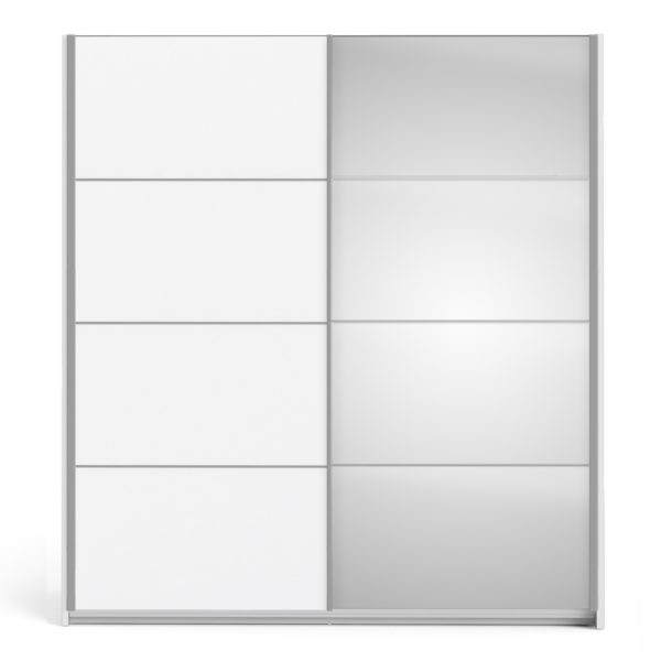 Venice Wardrobe Collection Sliding Wardrobe 180cm in White with White and Mirror Doors with 2 Shelves
