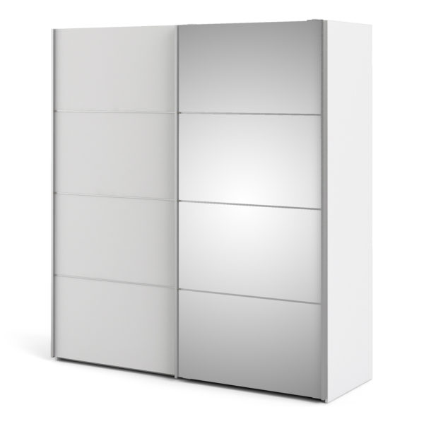Venice Wardrobe Collection Sliding Wardrobe 180cm in White with White and Mirror Doors with 2 Shelves