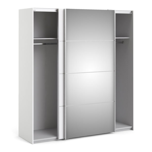 Venice Wardrobe Collection Sliding Wardrobe 180cm in White with White and Mirror Doors with 2 Shelves