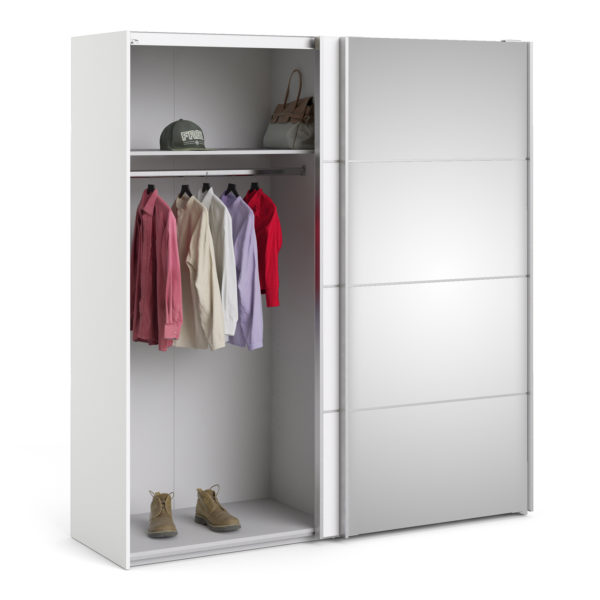 Venice Wardrobe Collection Sliding Wardrobe 180cm in White with White and Mirror Doors with 2 Shelves