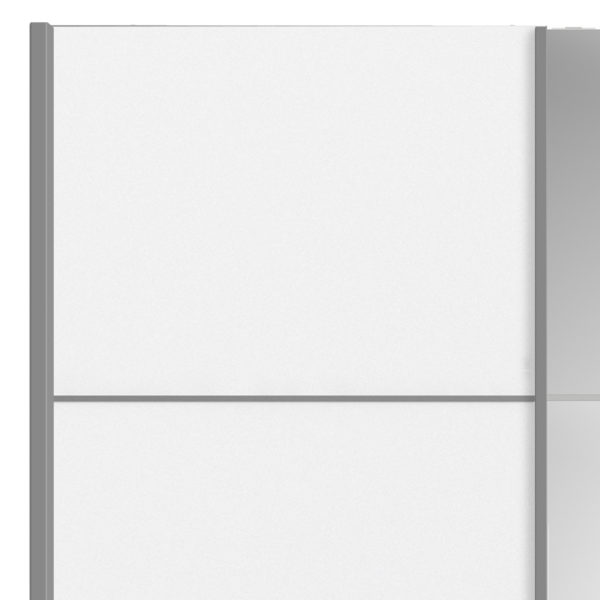 Venice Wardrobe Collection Sliding Wardrobe 180cm in White with White and Mirror Doors with 2 Shelves