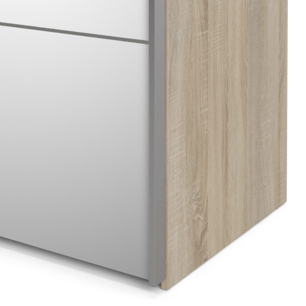 Venice Wardrobe Collection Sliding Wardrobe 180cm in White with Oak and Mirror Doors with 2 Shelves