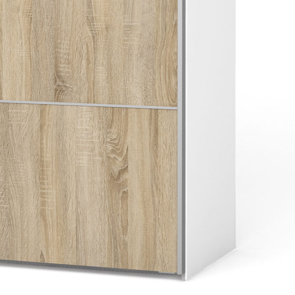 Venice Wardrobe Collection Sliding Wardrobe 180cm in White with White and Oak doors with 5 Shelves