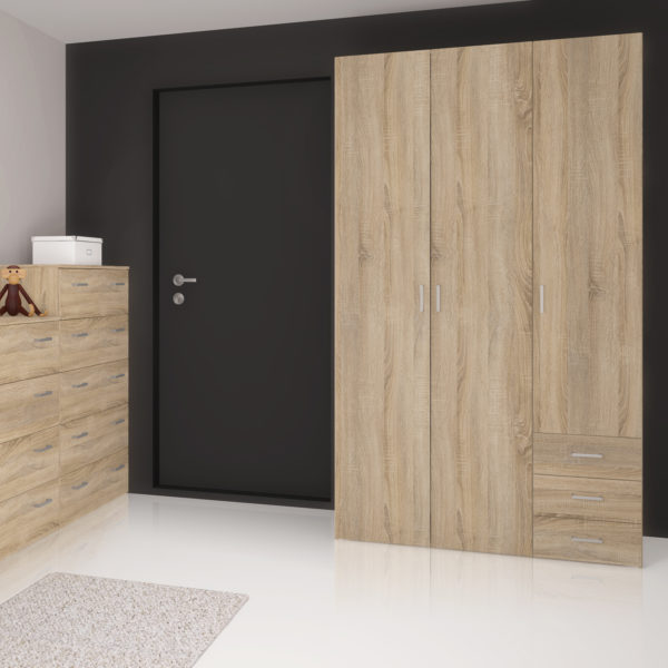 Edinburgh Wardrobe with 3 Doors & 3 Drawers in Oak