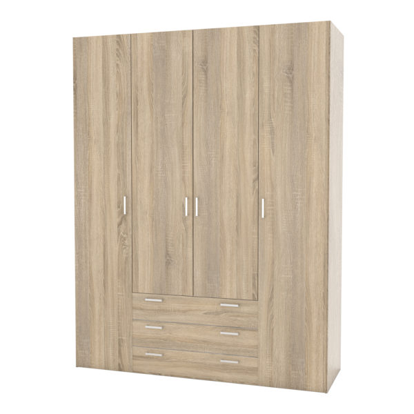 Edinburgh Wardrobe with 4 Doors & 3 Drawers in Oak