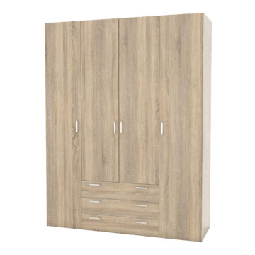 Edinburgh 4 Door Wardrobe with Drawers | Oak Finish
