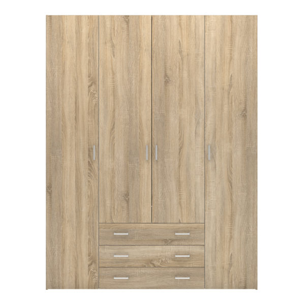 Edinburgh Wardrobe with 4 Doors & 3 Drawers in Oak