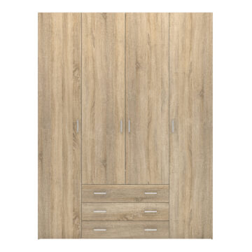 Edinburgh 4 Door Wardrobe with Drawers | Oak Finish