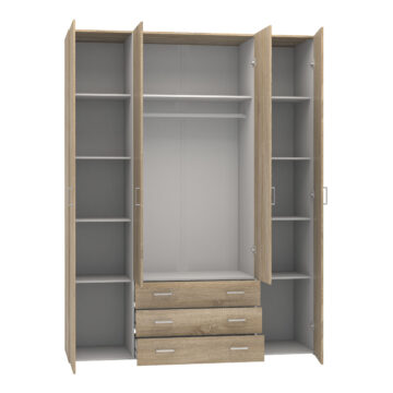 Edinburgh 4 Door Wardrobe with Drawers | Oak Finish