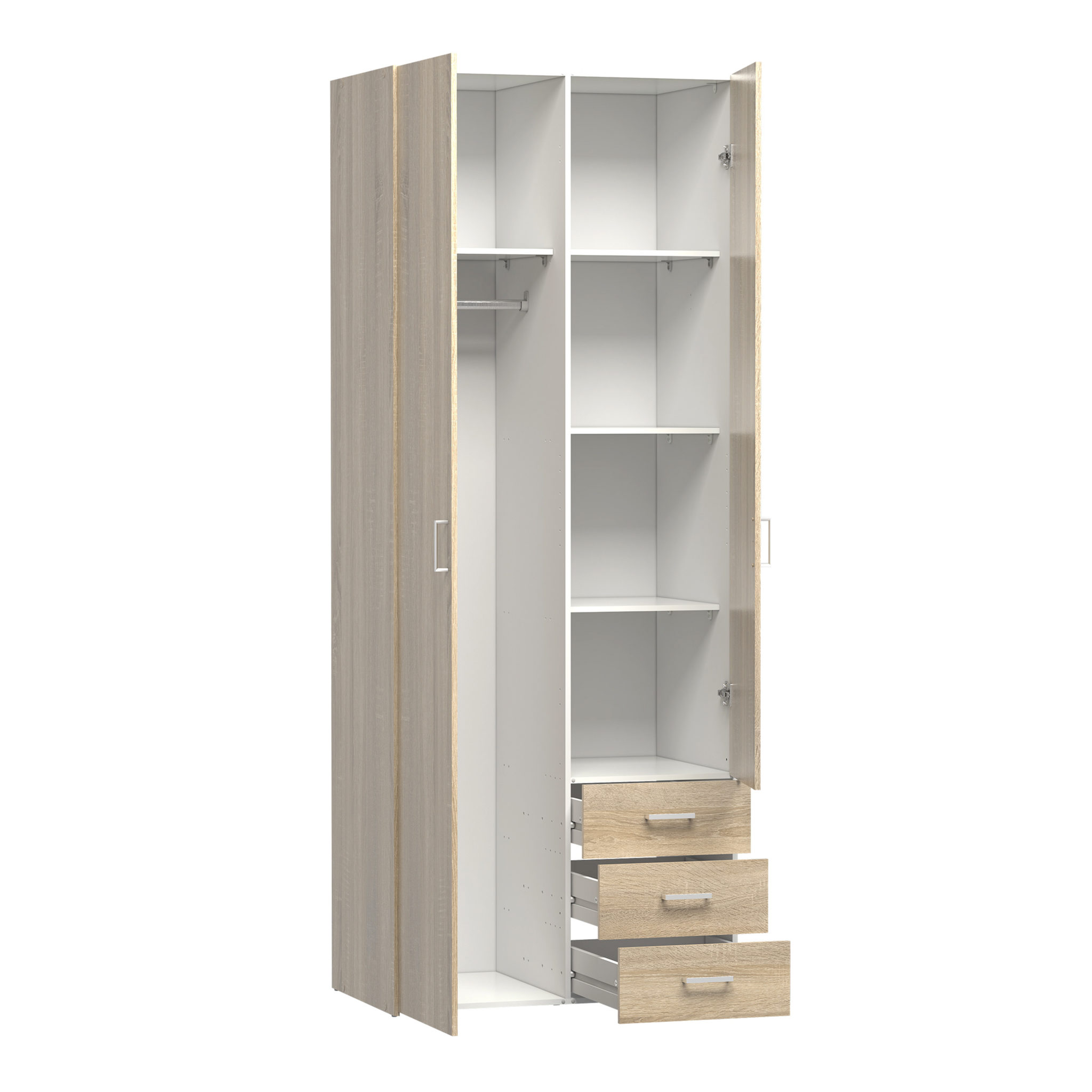 Edinburgh Wardrobe with 2 Doors & 3 Drawers in Oak Oak World
