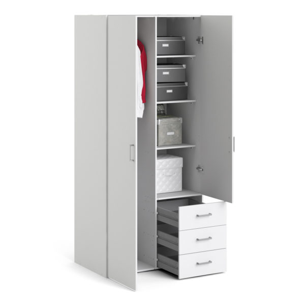 Edinburgh Wardrobe with 2 Doors & 3 Drawers in White