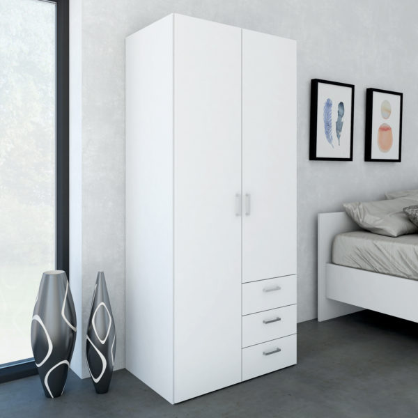 Edinburgh Wardrobe with 2 Doors & 3 Drawers in White