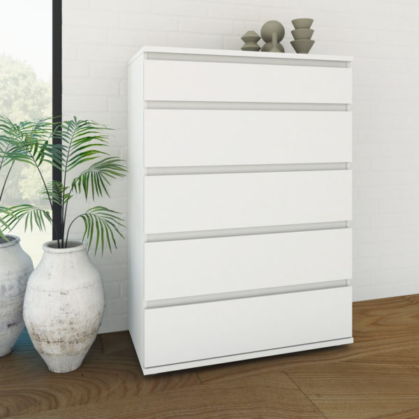 Warkworth Chest of 5 Drawers in White | Self Assembly