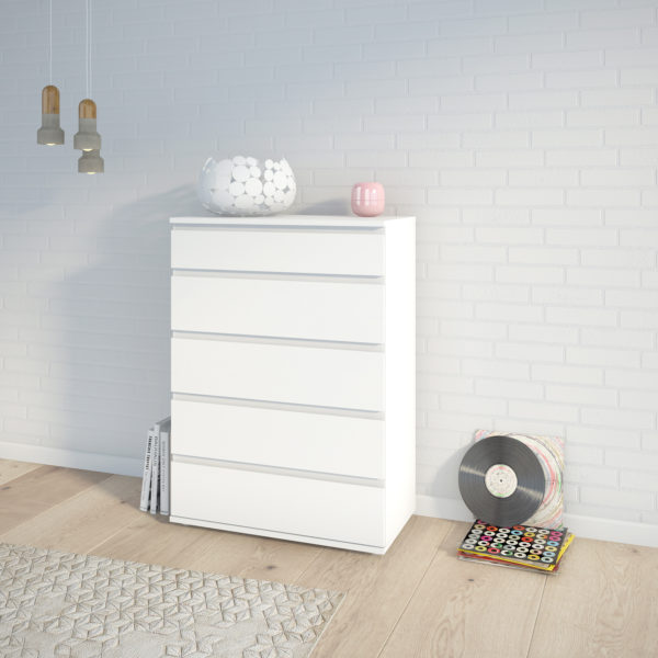 Warkworth Chest of 5 Drawers in White | Self Assembly