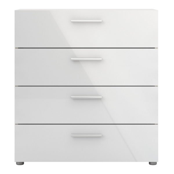 Rossi White High Gloss Chest of 4 Drawers in Oak | Self Assembly