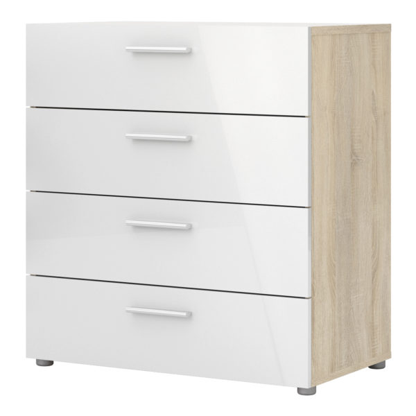 Rossi White High Gloss Chest of 4 Drawers in Oak | Self Assembly