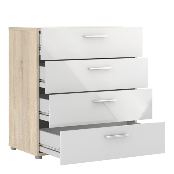 Rossi White High Gloss Chest of 4 Drawers in Oak | Self Assembly