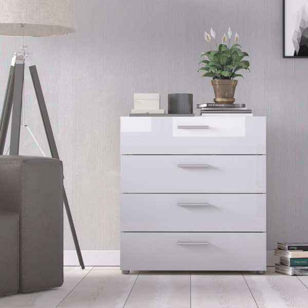 Rossi White High Gloss Chest of 4 Drawers in Oak | Self Assembly