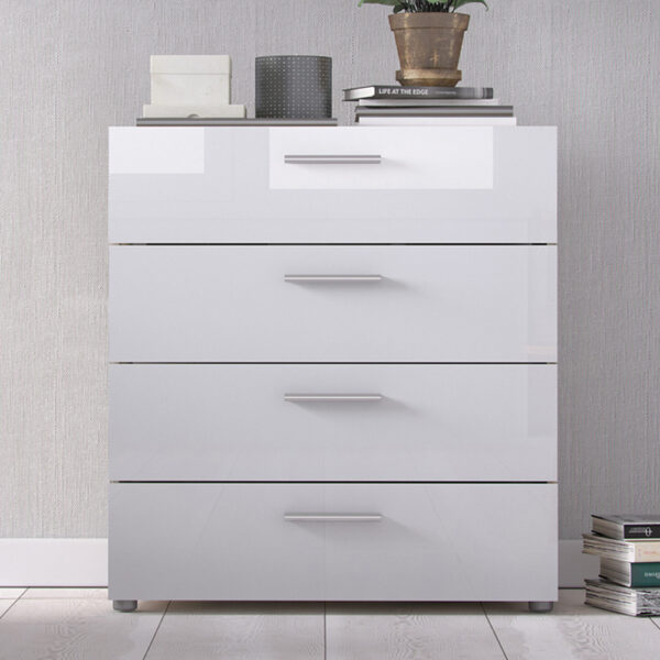 Rossi White High Gloss Chest of 4 Drawers in Oak | Self Assembly