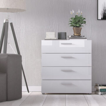 Rossi White High Gloss Chest of 4 Drawers in Oak