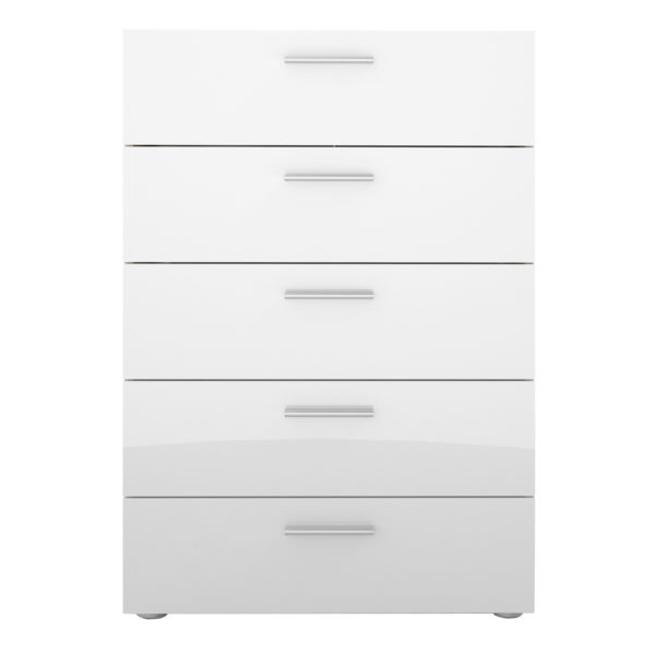 Rossi White High Gloss Chest of 5 Drawers in Oak | Self Assembly