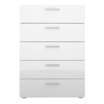 Rossi White High Gloss Chest of 5 Drawers in Oak
