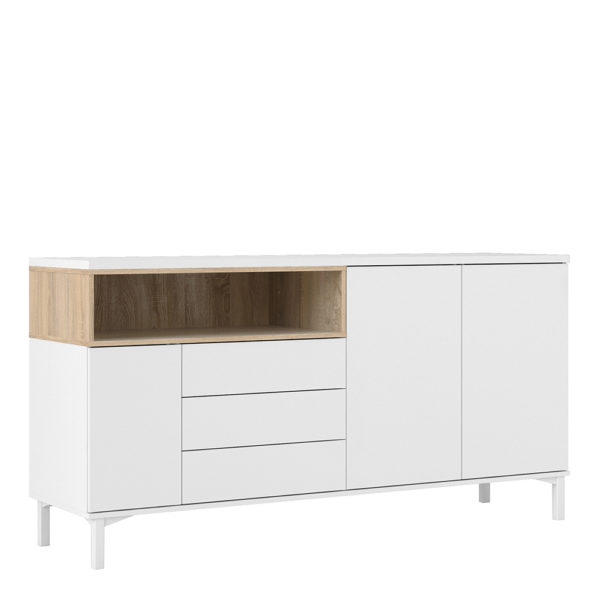 Paphos Sideboard 3 Drawers 3 Doors in White and Oak | Self Assembly