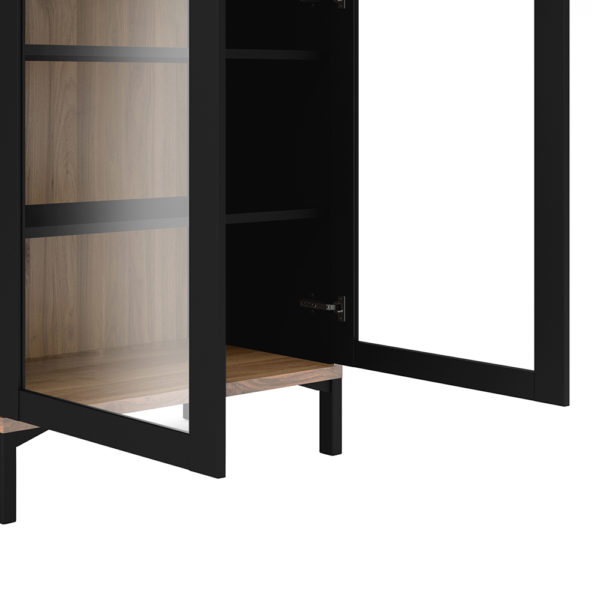 Paphos Display Cabinet Glazed 2 Doors in Black and Walnut | Self Assembly