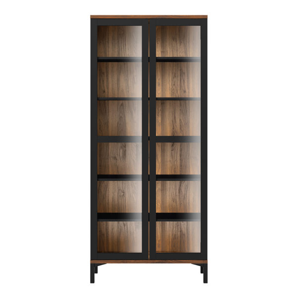 Paphos Display Cabinet Glazed 2 Doors in Black and Walnut | Self Assembly