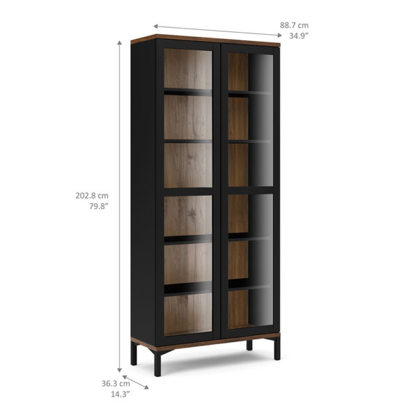Paphos Display Cabinet Glazed 2 Doors in Black and Walnut | Self Assembly