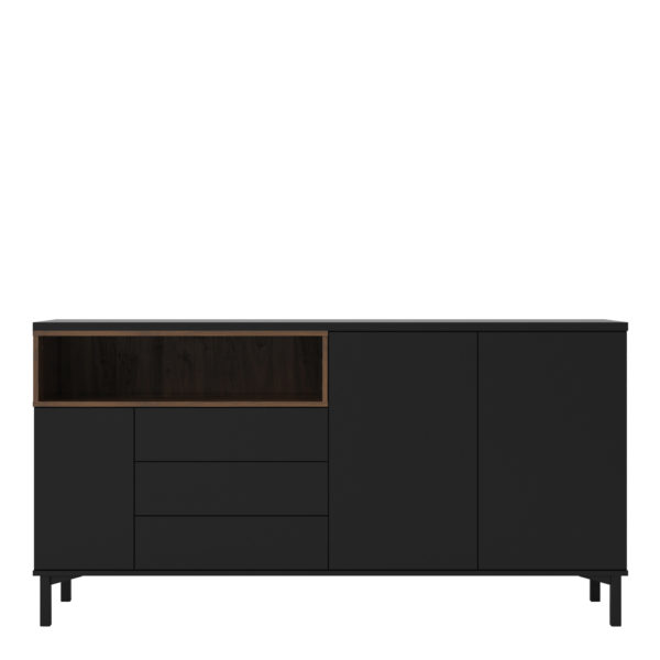 Paphos Sideboard 3 Drawers 3 Doors in Black and Walnut | Self Assembly