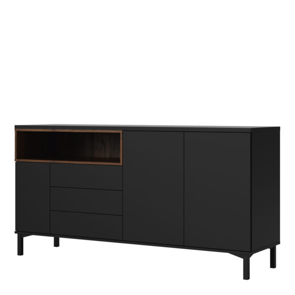 Paphos Sideboard 3 Drawers 3 Doors in Black and Walnut | Self Assembly