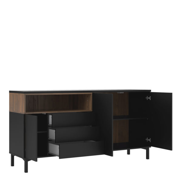 Paphos Sideboard 3 Drawers 3 Doors in Black and Walnut | Self Assembly