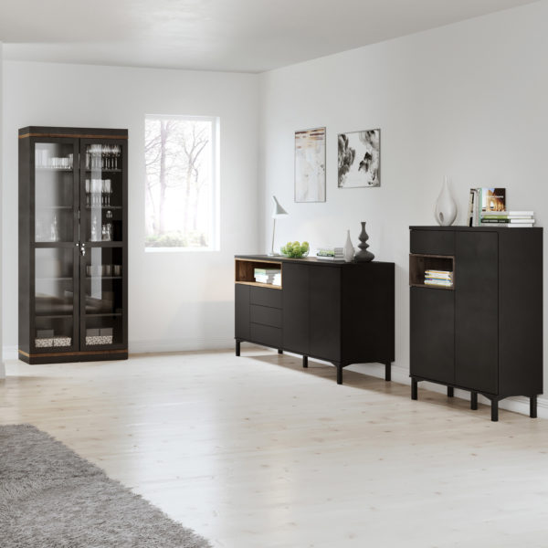Paphos Sideboard 3 Drawers 3 Doors in Black and Walnut | Self Assembly