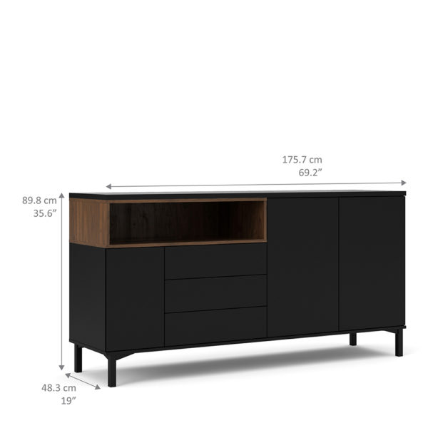 Paphos Sideboard 3 Drawers 3 Doors in Black and Walnut | Self Assembly