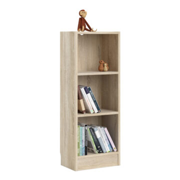 Boardwalk Collection Low Narrow 2 Shelf Bookcase | Oak Finish