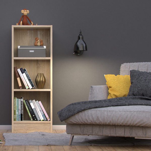 Boardwalk Bookcase Collection Low Narrow Bookcase (2 Shelves) in Oak | Self Assembly