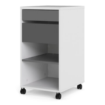 Ajax Plus White 2 Drawer 1 Shelf Mobile File Cabinet | Grey Drawers