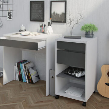 Ajax Plus White 2 Drawer 1 Shelf Mobile File Cabinet | Grey Drawers