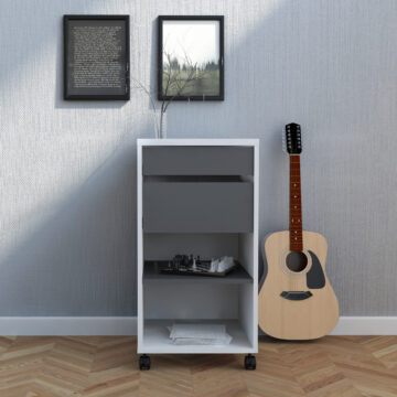 Ajax Plus White 2 Drawer 1 Shelf Mobile File Cabinet | Grey Drawers