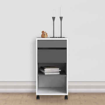 Ajax Plus White 2 Drawer 1 Shelf Mobile File Cabinet | Grey Drawers