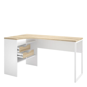 Ajax Plus White 2 Drawer Corner Desk | Oak Finish