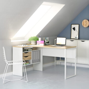 Ajax Plus White 2 Drawer Corner Desk | Oak Finish