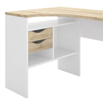 Ajax Plus White 2 Drawer Corner Desk | Oak Finish
