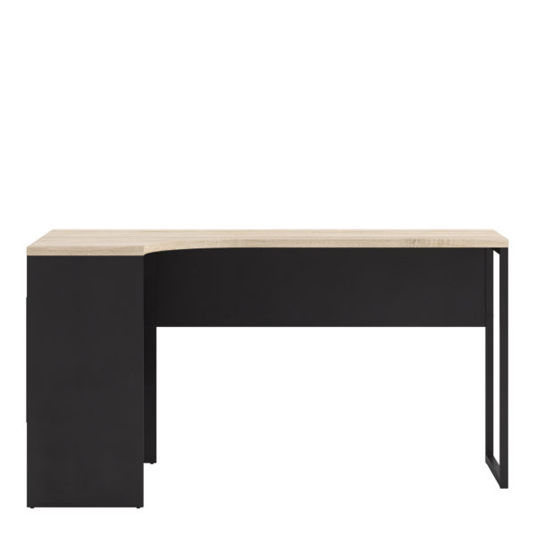 Ajax Plus Corner Desk 2 Drawers in Black Matte and Oak | Self Assembly