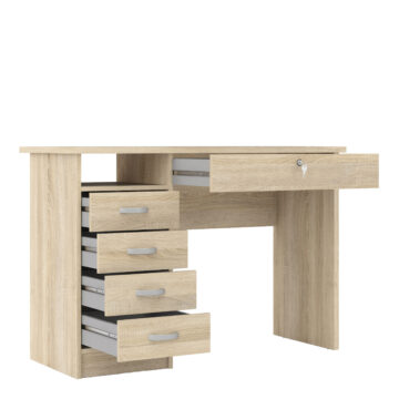 Ajax Plus 5 Drawer Desk | Oak Finish