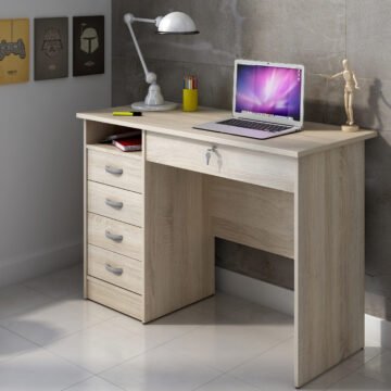 Ajax Plus 5 Drawer Desk | Oak Finish